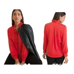 Chico's Vibrant Red Blouse with Ruffle Trim